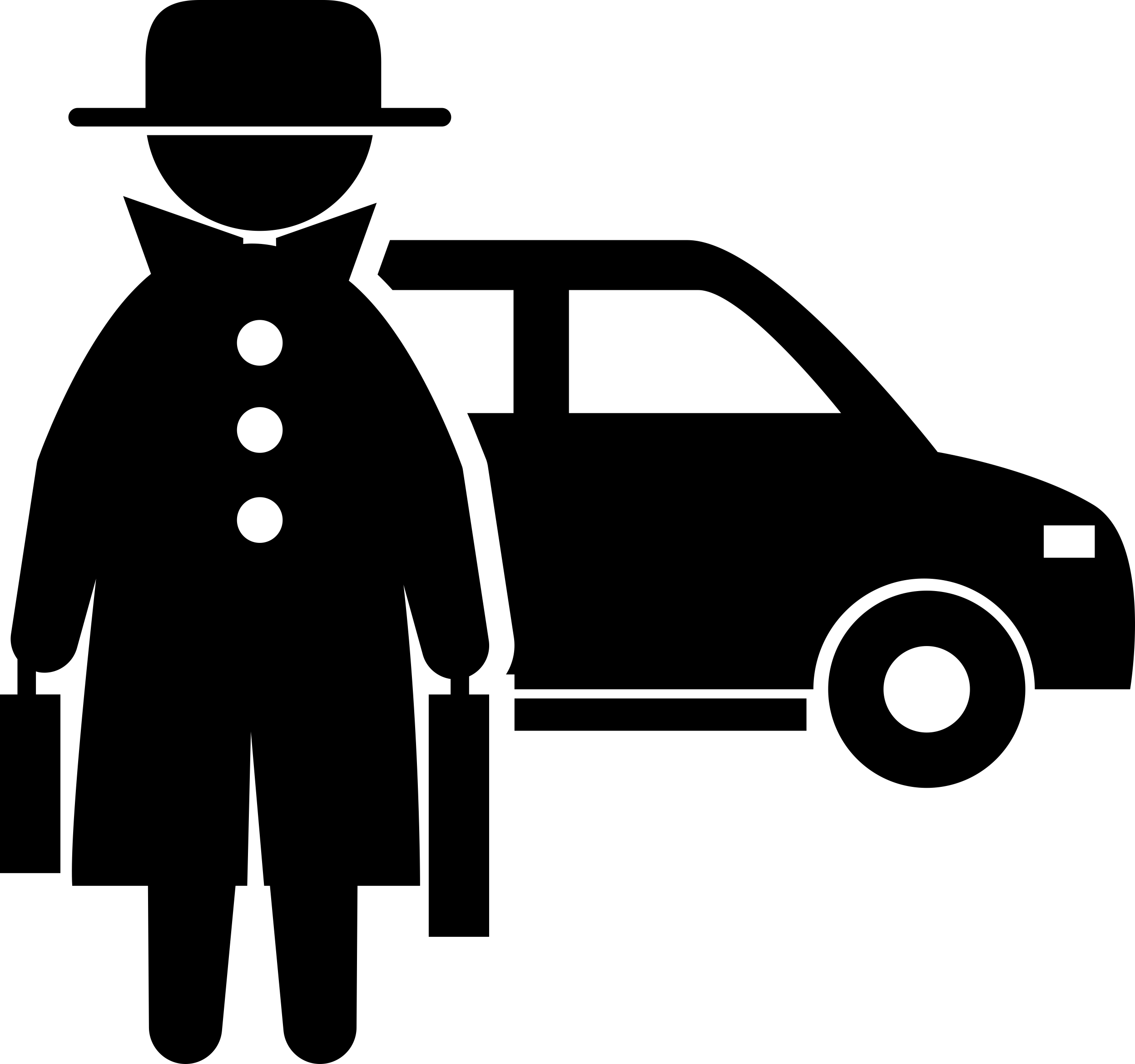 Criminal Front Standing With Two Suitcases Covered By Hat And Coat With A Car Behind Vinyl Svg File Free Vectors